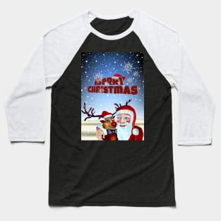 Magical Winter Night with Rudolph The Red Nosed Deer Baseball T-Shirt